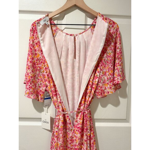 NWT CeCe Spring Breakers Pink Floral Flutter Sleeve Skater Tie Waist Dress XL - Picture 8 of 16